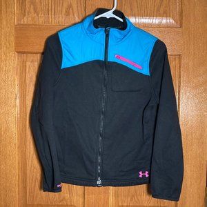 UNDER ARMOUR Girl's YL 14/16  Black Teal Pink Fleece Full Zip Jacket Cold Gear